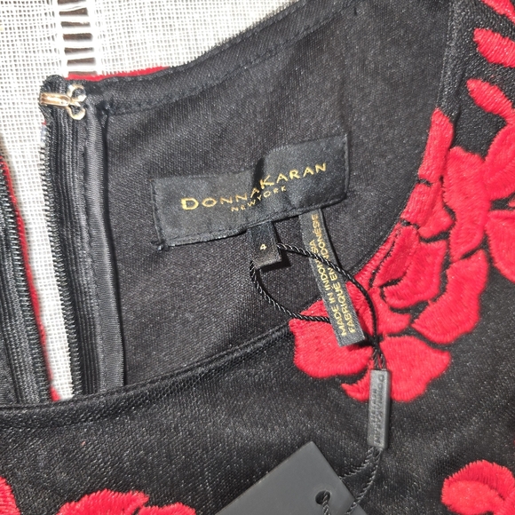 Donna Karan Black & Embroidered Red Roses Dress Size 4 NWT - Picture 13 of 15